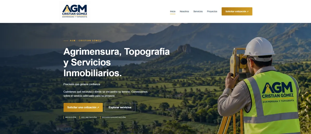 Página de inicio del sitio web de AGM Cristian Gómez, agrimensura y topografía